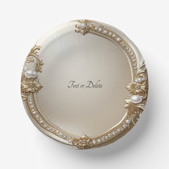 Golden Ornate Frame with Pearls Paper Bowls (Front)