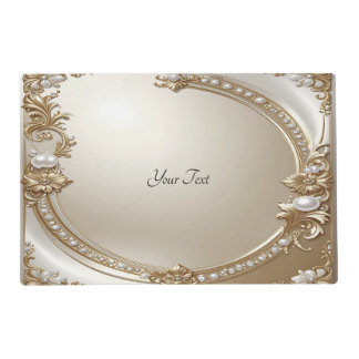 Golden Ornate Frame with Pearls Paper Placemat