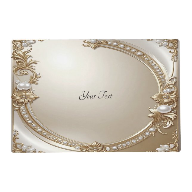 Golden Ornate Frame with Pearls Paper Placemat (Front)