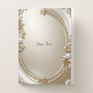 Golden Ornate Frame with Pearls Pocket Folder