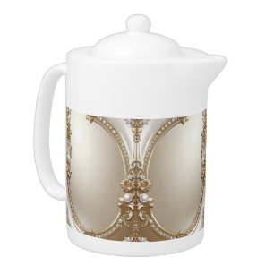 Golden Ornate Frame with Pearls Teapot
