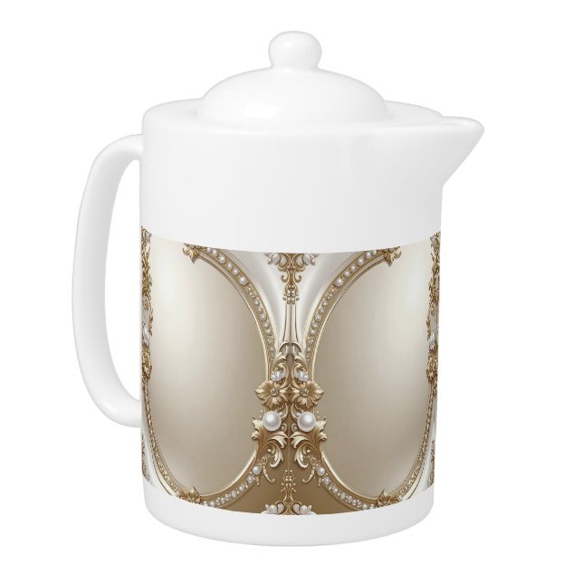 Golden Ornate Frame with Pearls Teapot (Left)