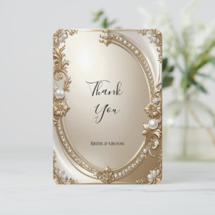 Golden Ornate Frame with Pearls Thank You Card