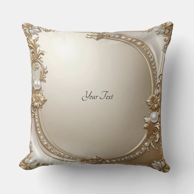 Golden Ornate Frame with Pearls Throw Pillow (Front)