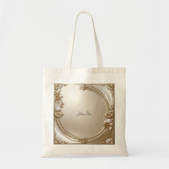 Golden Ornate Frame with Pearls Tote Bag (Front)