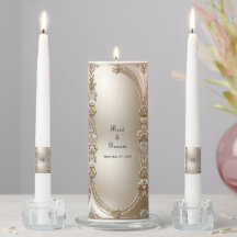 Golden Ornate Frame with Pearls Unity Candle Set
