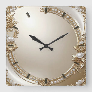 Golden Ornate Frame with Pearls Wall Clock