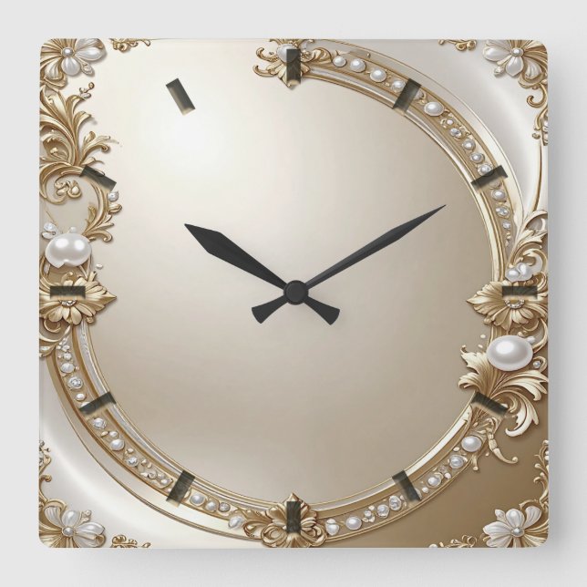 Golden Ornate Frame with Pearls Wall Clock (Front)