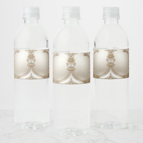 Golden Ornate Frame with Pearls Water Bottle Label