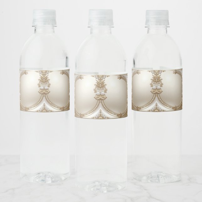 Golden Ornate Frame with Pearls Water Bottle Label (Bottles)