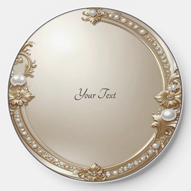 Golden Ornate Frame with Pearls Wireless Charger (Front)