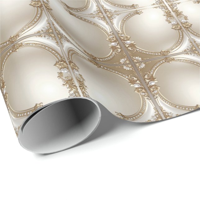Golden Ornate Frame with Pearls Wrapping Paper (Roll Corner)