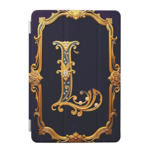 Golden Ornate Letter 'L' on Elegant Purple Velvet iPad Mini Cover