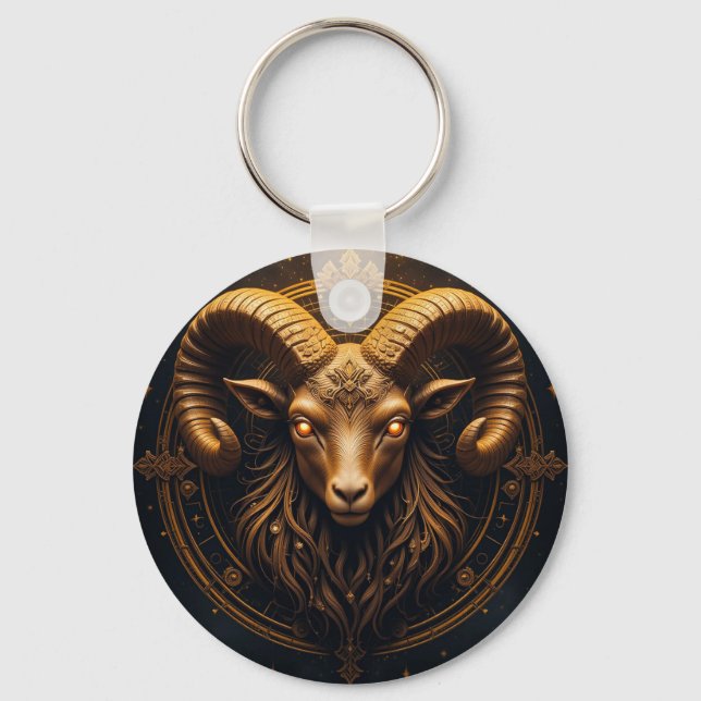 Golden Ornate Ram Head Keychain (Front)