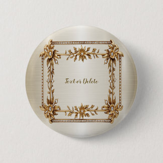 Golden Ornate Rectangle Dimond Flowers Shiny Button