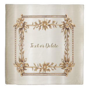 Golden Ornate Rectangle Dimond Flowers Shiny Duvet Cover