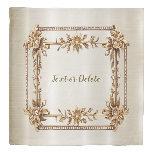 Golden Ornate Rectangle Dimond Flowers Shiny Duvet Cover (Front)