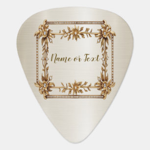 Golden Ornate Rectangle Dimond Flowers Shiny Guitar Pick