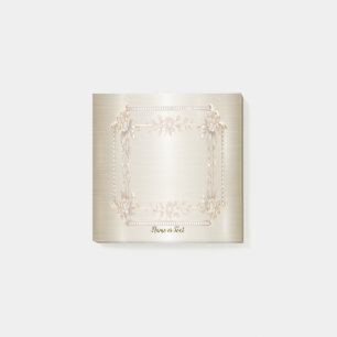 Golden Ornate Rectangle Dimond Flowers Shiny Post-it Notes