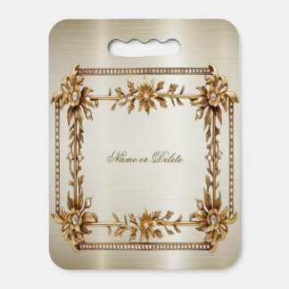 Golden Ornate Rectangle Dimond Flowers Shiny Seat Cushion