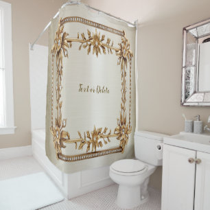 Golden Ornate Rectangle Dimond Flowers Shiny Shower Curtain