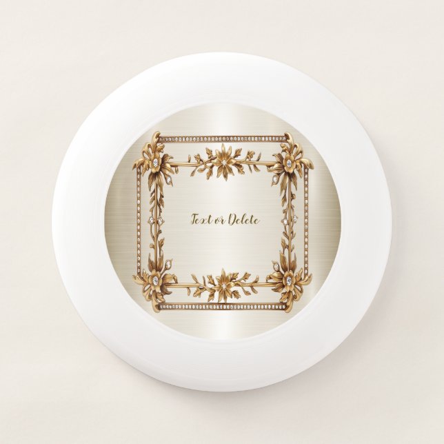 Golden Ornate Rectangle Dimond Flowers Shiny Wham-O Frisbee (Front)