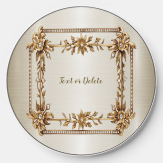 Golden Ornate Rectangle Dimond Flowers Shiny Wireless Charger