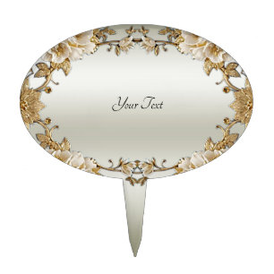 Golden Ornate White Flowers Cake Topper