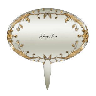 Golden Ornate White Flowers Cake Topper