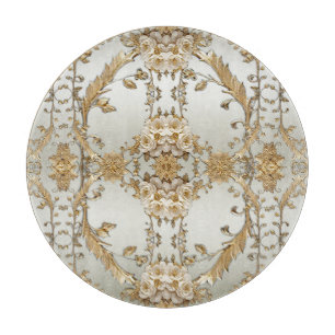 Golden Ornate White Flowers Cutting Board