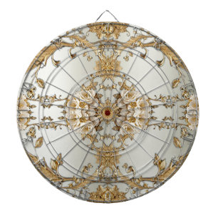 Golden Ornate White Flowers Dartboard