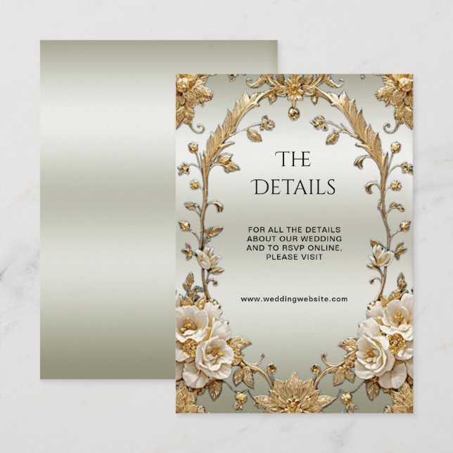 Golden Ornate White Flowers Enclosure Card (Front/Back)