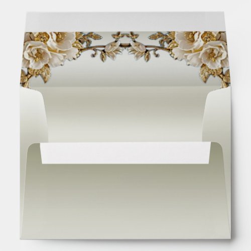 Golden Ornate White Flowers Envelope