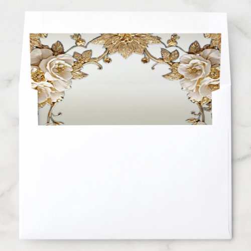 Golden Ornate White Flowers Envelope Liner