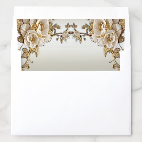 Golden Ornate White Flowers Envelope Liner