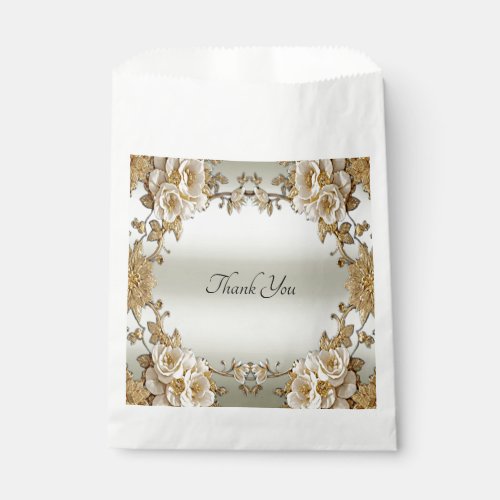 Golden Ornate White Flowers Favor Bag