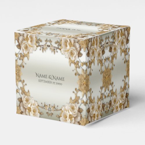 Golden Ornate White Flowers Favor Box