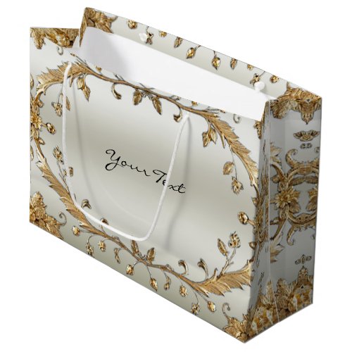 Golden Ornate White Flowers Gift Bag