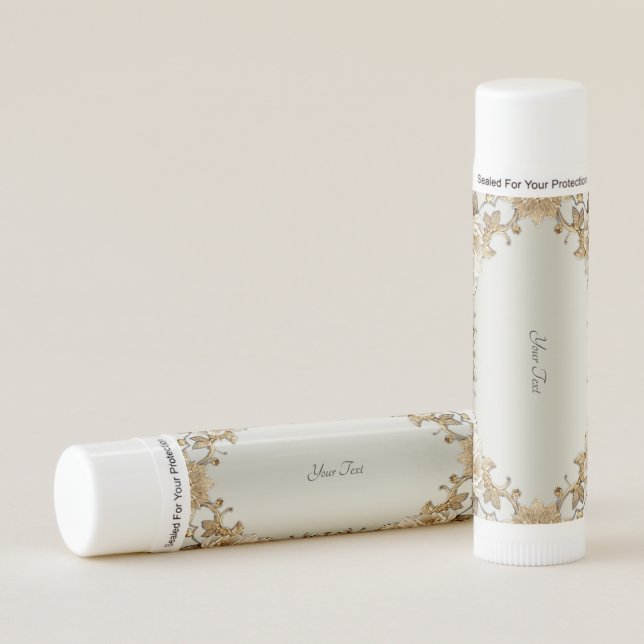 Golden Ornate White Flowers Lip Balm (Front)