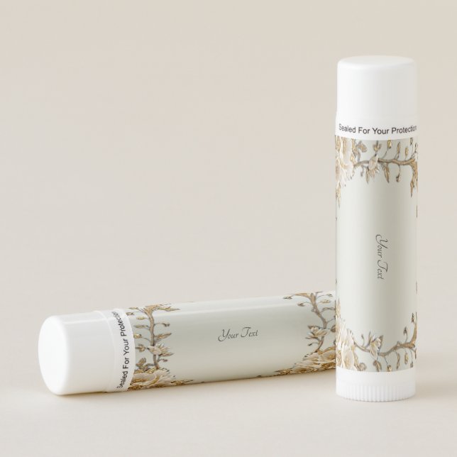 Golden Ornate White Flowers Lip Balm (Front)