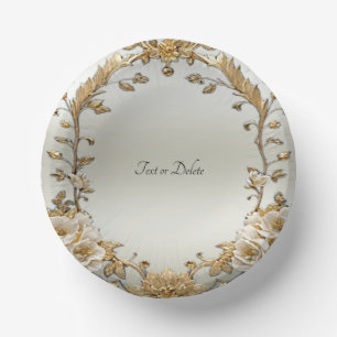 Golden Ornate White Flowers Paper Bowls