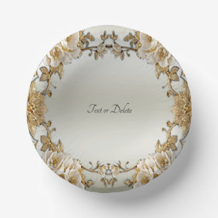Golden Ornate White Flowers Paper Bowls