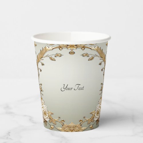 Golden Ornate White Flowers Paper cup