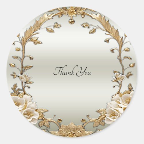 Golden Ornate White Flowers Seal Sticker