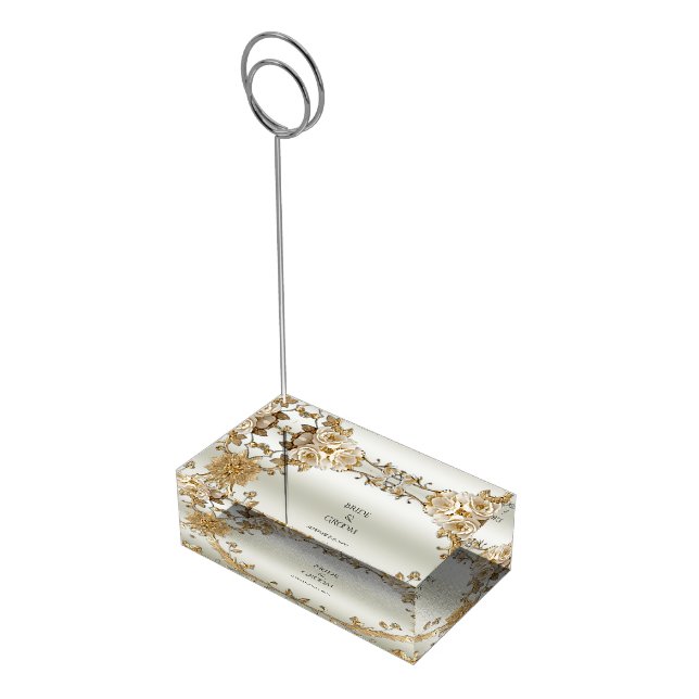 Golden Ornate White Flowers Table Card Holder (Corner)