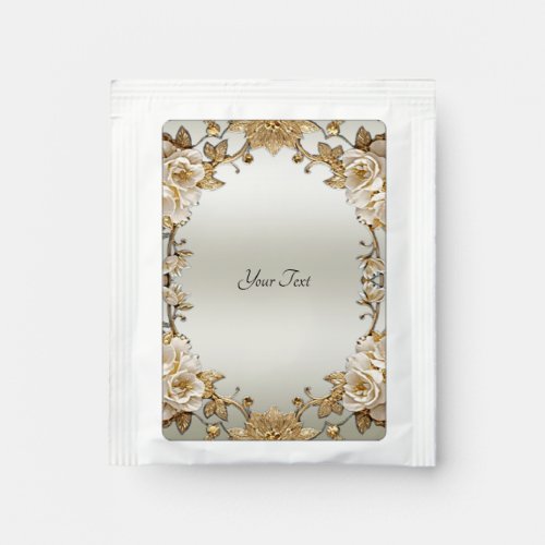 Golden Ornate White Flowers Tea Bag Drink Mix