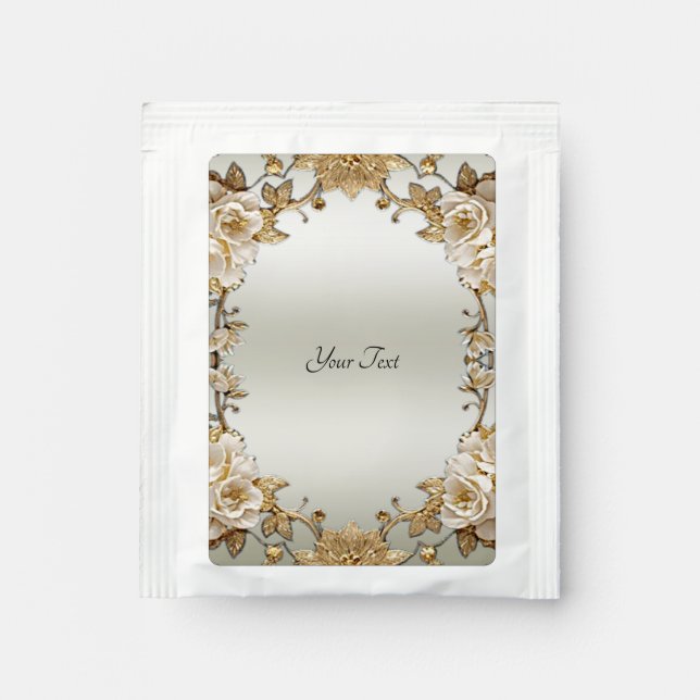 Golden Ornate White Flowers Tea Bag Drink Mix (Front)