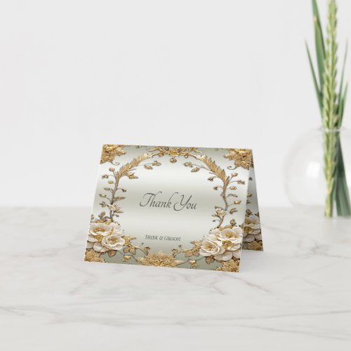 Golden Ornate White Flowers Thank You Card