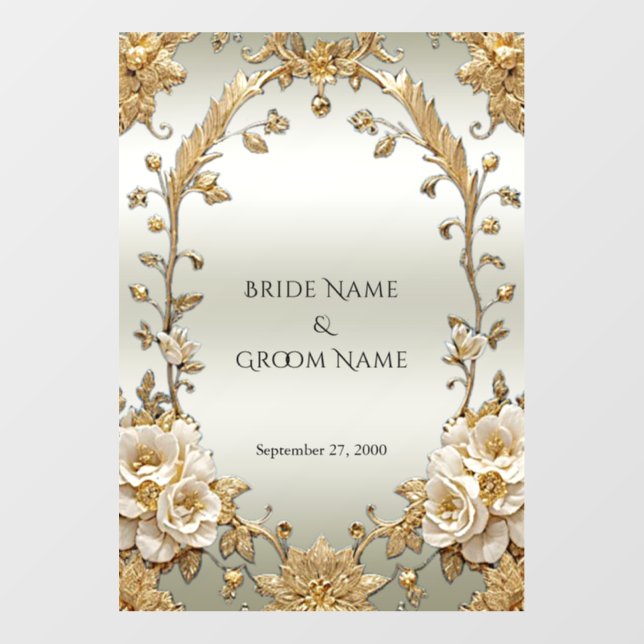 Golden Ornate White Flowers Wedding Floor Decal (Front)