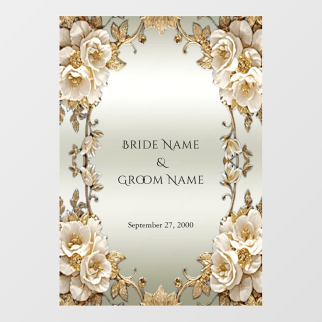 Golden Ornate White Flowers Wedding Floor Decal (Front)